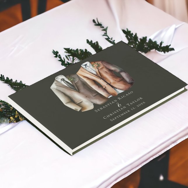 Libro De Visitas Elegante Boda gay, dos novios en traje (Elegant Gay Wedding Two Grooms in Suits Guest Book from Ricaso)
