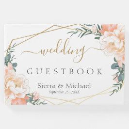 Libro De Visitas Elegante Boda Geométrico de Oro de Crema de Engran