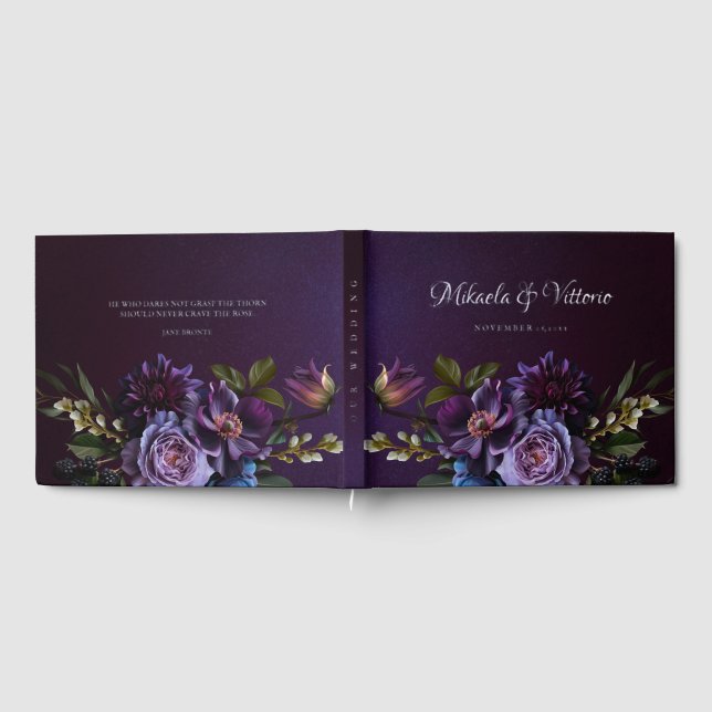 Libro De Visitas Elegante Boda gótico oscuro de flores (Lleno)
