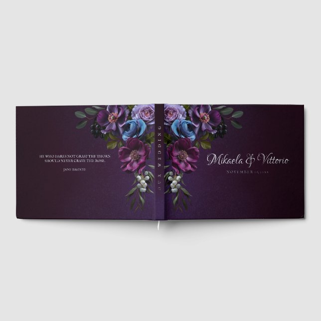 Libro De Visitas Elegante Boda gótico oscuro de flores (Lleno)