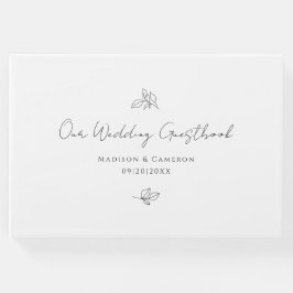 Libro De Visitas Elegante Boda Hojas Botánicas Negro y Blanco