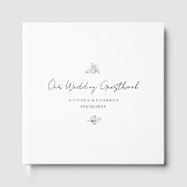 Libro De Visitas Elegante Boda Hojas Botánicas Negro y Blanco