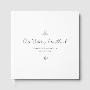 Libro De Visitas Elegante Boda Hojas Botánicas Negro y Blanco