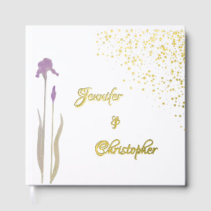 Libro De Visitas Elegante Boda Iris Gold & Pale Purple Watercolor