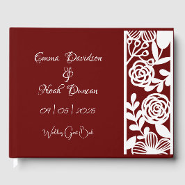 Libro De Visitas Elegante Boda Maroon-Borgoña de trabajo abierto