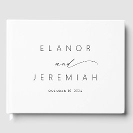 Libro De Visitas Elegante Boda minimalista de caligrafía blanca neg