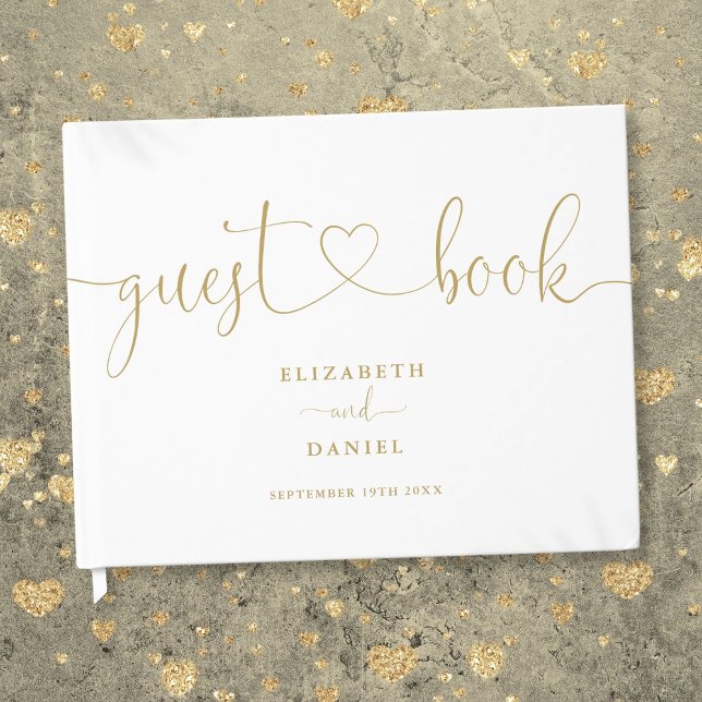 Libro De Visitas Elegante Boda Moderna con Letra de Oro (Elegant Modern Gold Script Script Wedding Guest Book)