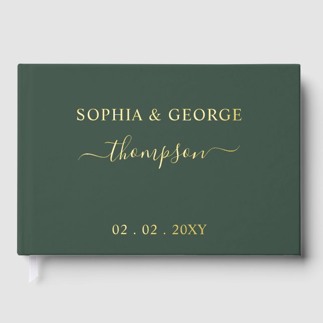 Libro De Visitas Elegante Boda moderno blanco y oro (Anverso)