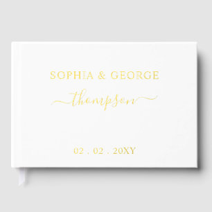 Libro De Visitas Elegante Boda moderno blanco y oro