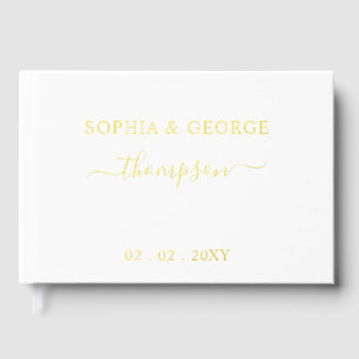 Libro De Visitas Elegante Boda moderno blanco y oro