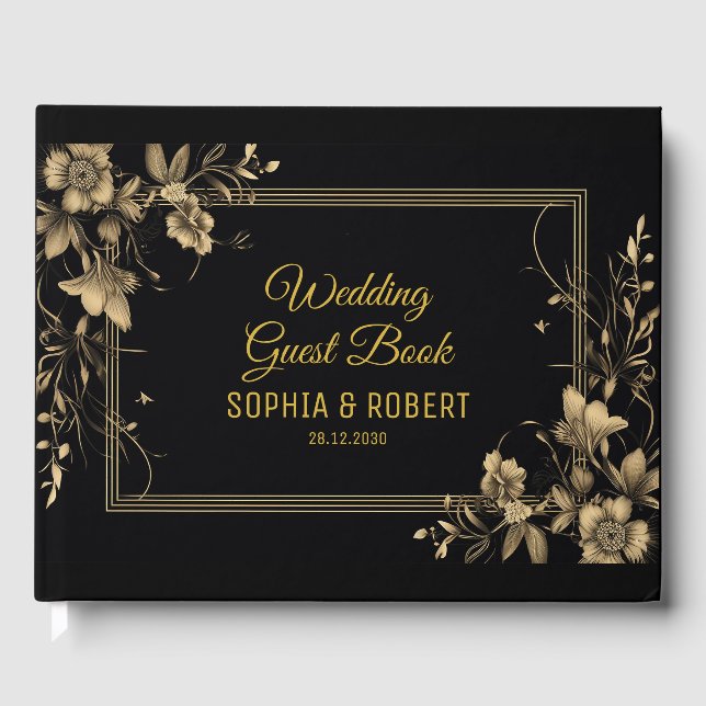 Libro De Visitas Elegante Boda moderno con guión de lujo de oro neg (Anverso)
