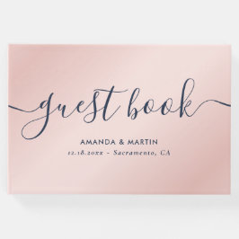 Libro De Visitas Elegante Boda moderno de la Marina Azul y Rubor