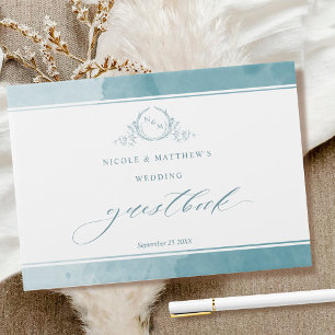 Libro De Visitas Elegante Boda Monograma de acuarela de vidrio mari