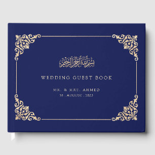 Libro De Visitas Elegante Boda musulmán azul de la Marina