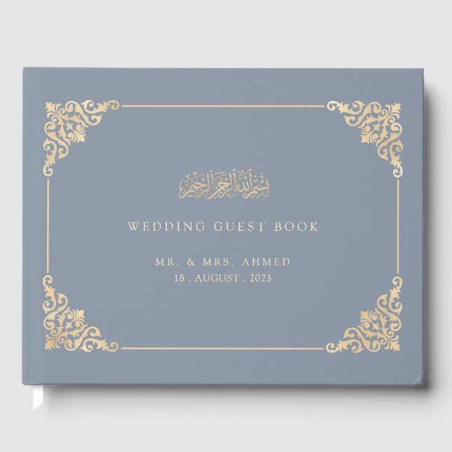 Libro De Visitas Elegante Boda musulmán azul y turbio (Anverso)