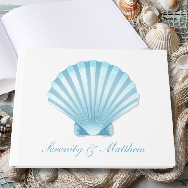 Libro De Visitas Elegante Boda Nautical Blue Seashell Beach (Subido por el creador)