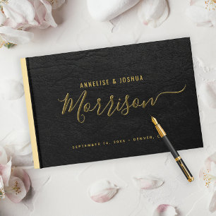 Libro De Visitas Elegante boda negro de escritura simple y moderna