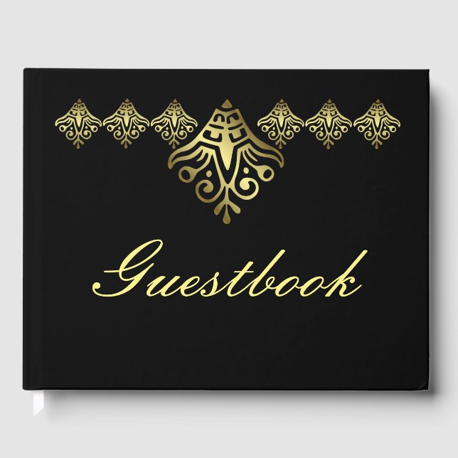 Libro De Visitas Elegante Boda negro y oro (Anverso)