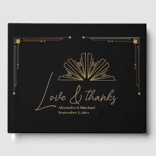 Libro De Visitas Elegante Boda negro y oro Art Deco