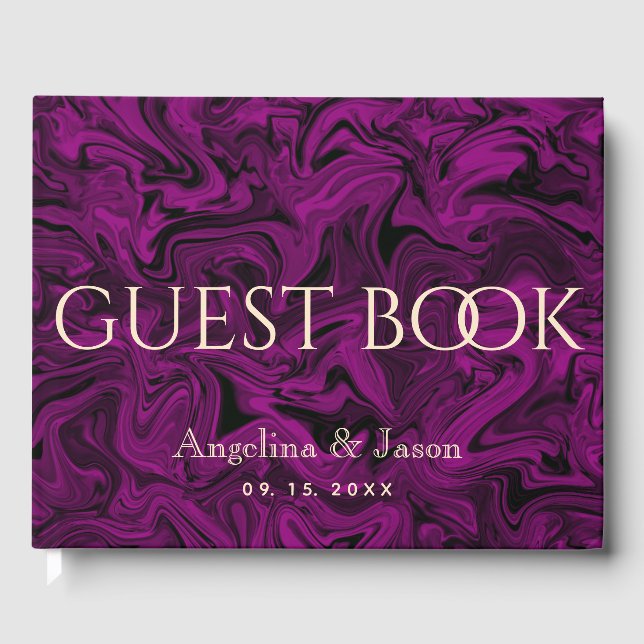 Libro De Visitas Elegante Boda púrpura (Anverso)