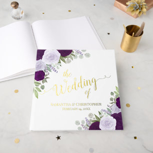 Libro De Visitas Elegante Boda Relieve metalizado de Rosas Plum Pur