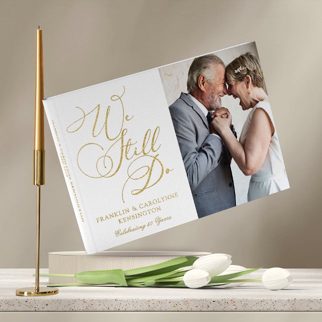 Libro De Visitas Elegante Boda Relieve metalizado dorado Aniversari (Real Gold Foil Modern Guestbook)