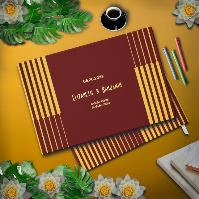 Libro De Visitas Elegante Boda Rojo con guión dorado moderno (Elegant Modern Gold Script Red Wedding Foil Guest Book makes a great keepsake of good wishes. )