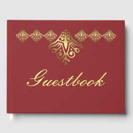 Libro De Visitas Elegante Boda rojo y oro