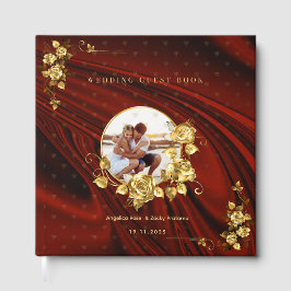 Libro De Visitas Elegante Boda rojo y oro personalizado