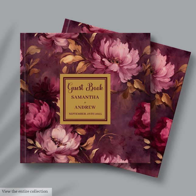 Libro De Visitas Elegante Boda Rubor Burgundy Gold Boho (Stylish Blush Burgundy Gold Boho Wedding Guest Book)