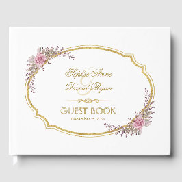 Libro De Visitas Elegante Boda Rubor Floral Gold Frame