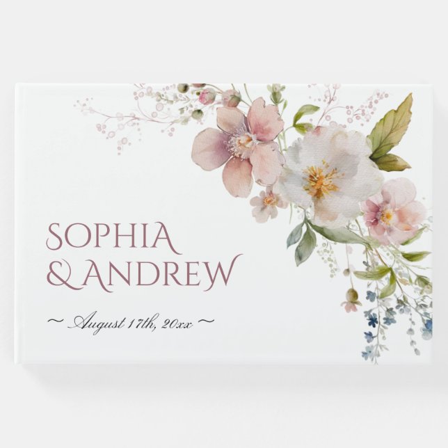 Libro De Visitas Elegante Boda Rustic Wildflowers (Anverso)