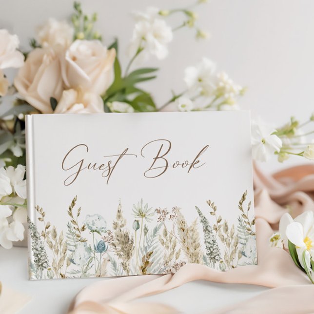 Libro De Visitas Elegante Boda rústico de acuarela de flores silves (Elegant Wildflower Watercolor Rustic Wedding Guest Book)