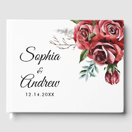 Libro De Visitas Elegante Boda Rústico de la Rosa Roja de Marsala