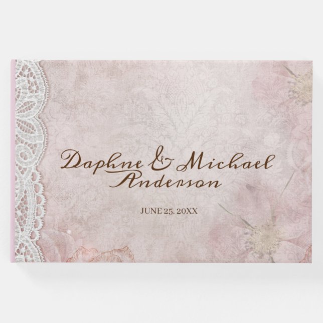 Libro De Visitas Elegante Boda Rústico Rosa Moda simple moderna (Anverso)