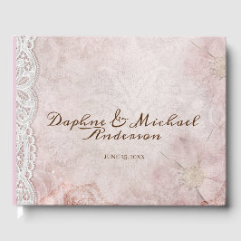 Libro De Visitas Elegante Boda Rústico Rosa Moda simple moderna