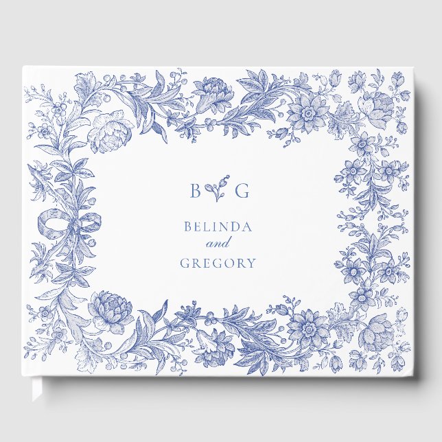 Libro De Visitas Elegante Boda Rústico Rústico Francés Floral Azul (Anverso)
