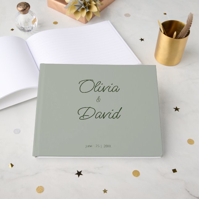 Libro De Visitas Elegante Boda Sage Green (Anverso Abierto)