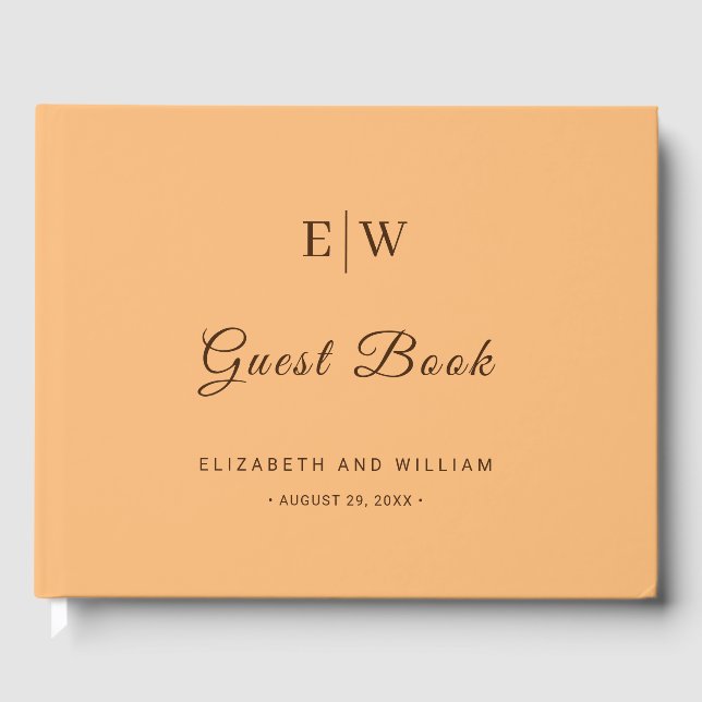 Libro De Visitas Elegante Boda simple de monograma de engrase (Anverso)