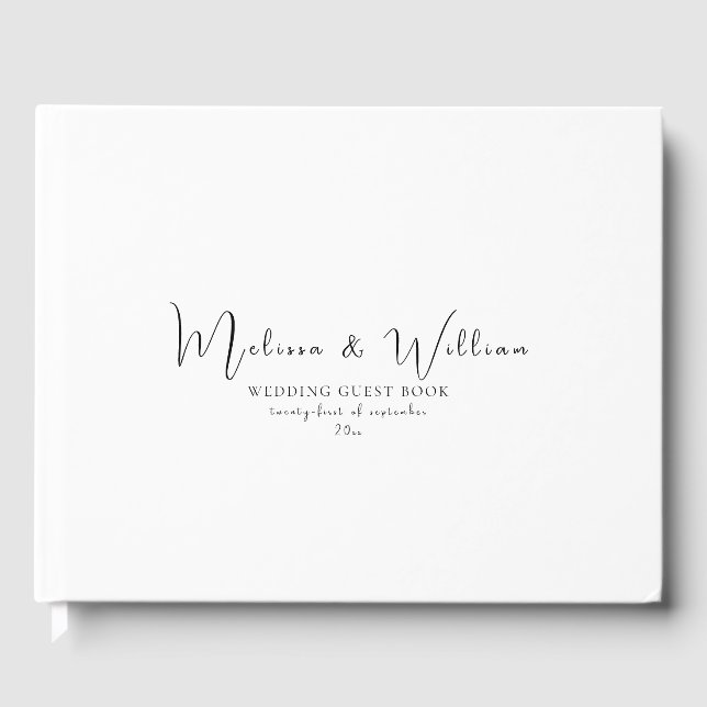 Libro De Visitas Elegante Boda simple negro y blanco (Anverso)