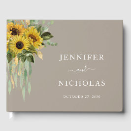Libro De Visitas Elegante Boda Taupe Sunflowers