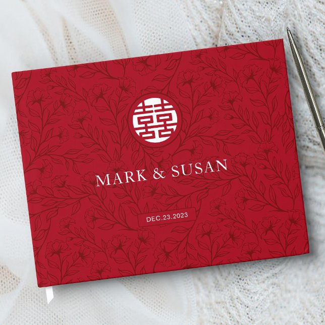 Libro De Visitas Elegante Boda Tradicional China Floral (ROJO) (Subido por el creador)