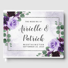 Libro De Visitas Elegante Boho Airy Floral Purple y Silver Boda