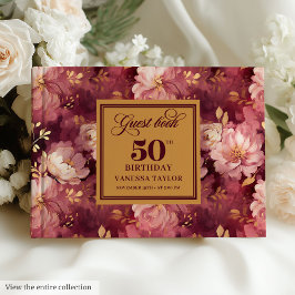 Libro De Visitas Elegante Boho Merlot Rubor Gold Floral 50 cumpleañ