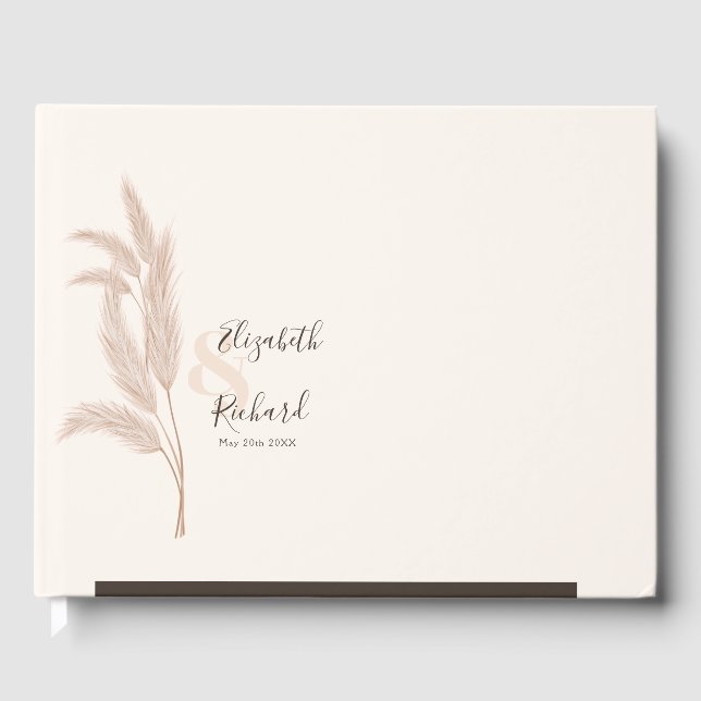 Libro De Visitas Elegante Boho Pampas Grass Boda Moderna (Anverso)
