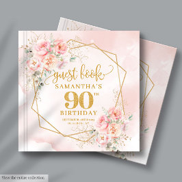 Libro De Visitas Elegante Boho Rubor Pink Gold Floral 90 cumpleaños