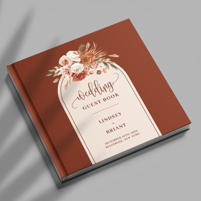 Libro De Visitas Elegante Boho Terracotta Sage Pampas Grass Floral (Elegant Boho Terracotta Pampas Grass Boho Floral Guest Book)