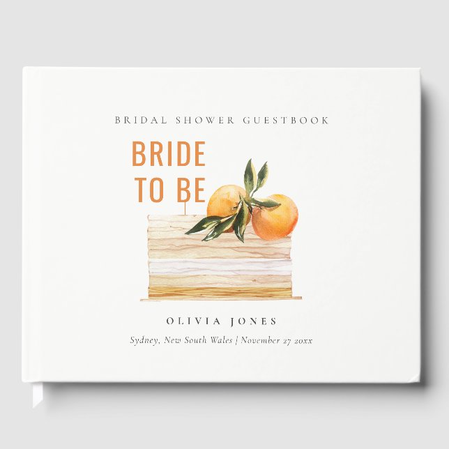 Libro De Visitas Elegante Bonito Boho Tarta Naranja Bodas (Anverso)