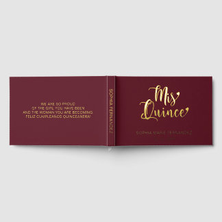 Libro De Visitas Elegante Borgoña Moderna Quinceañera