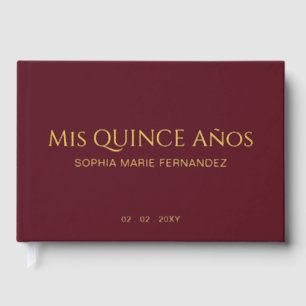 Libro De Visitas Elegante Borgoña Moderna Quinceañera